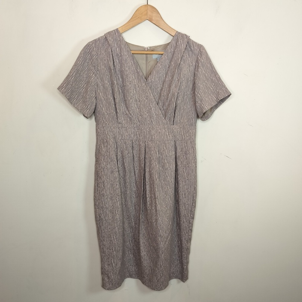 Pure Collection Silk Dress Pleated Short‎ Sleeve Purple Stripe